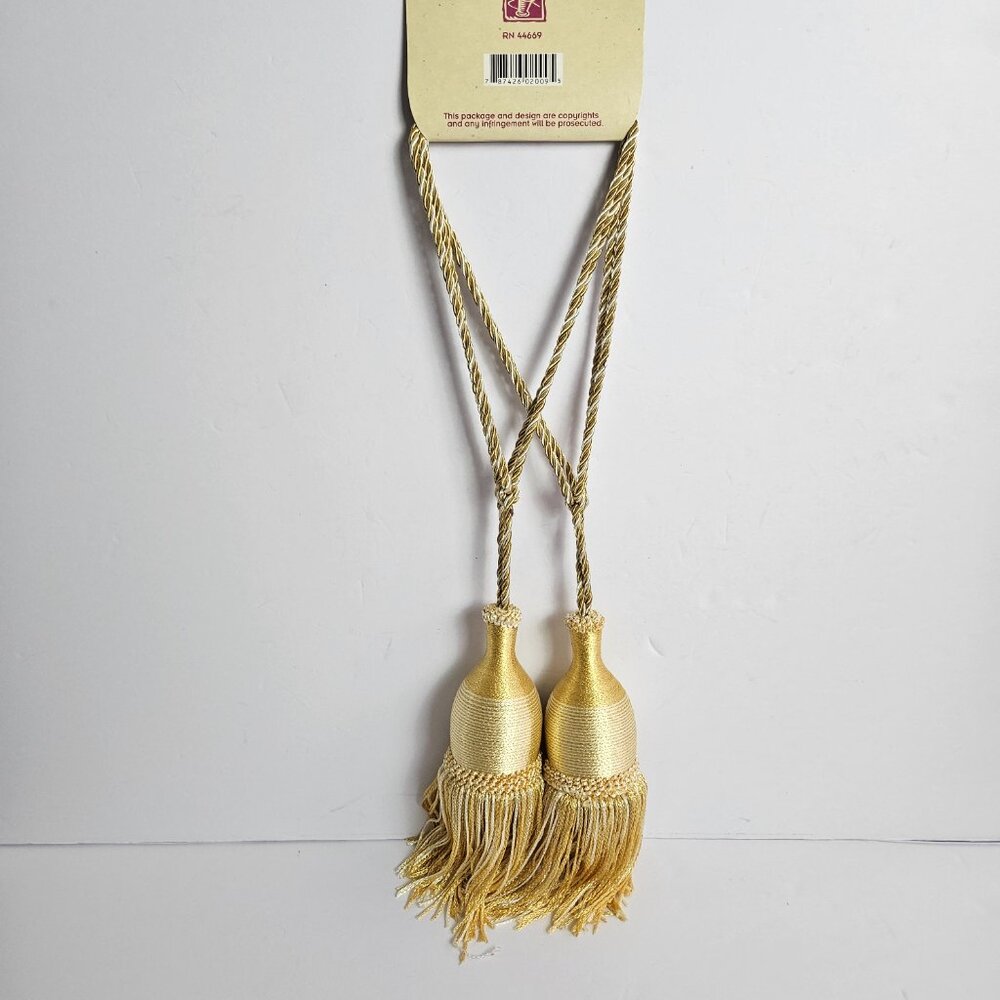 Elegant Gold Tassel Curtain Tiebacks - Set of 2 | 18" Long | Luxe Window Trtment